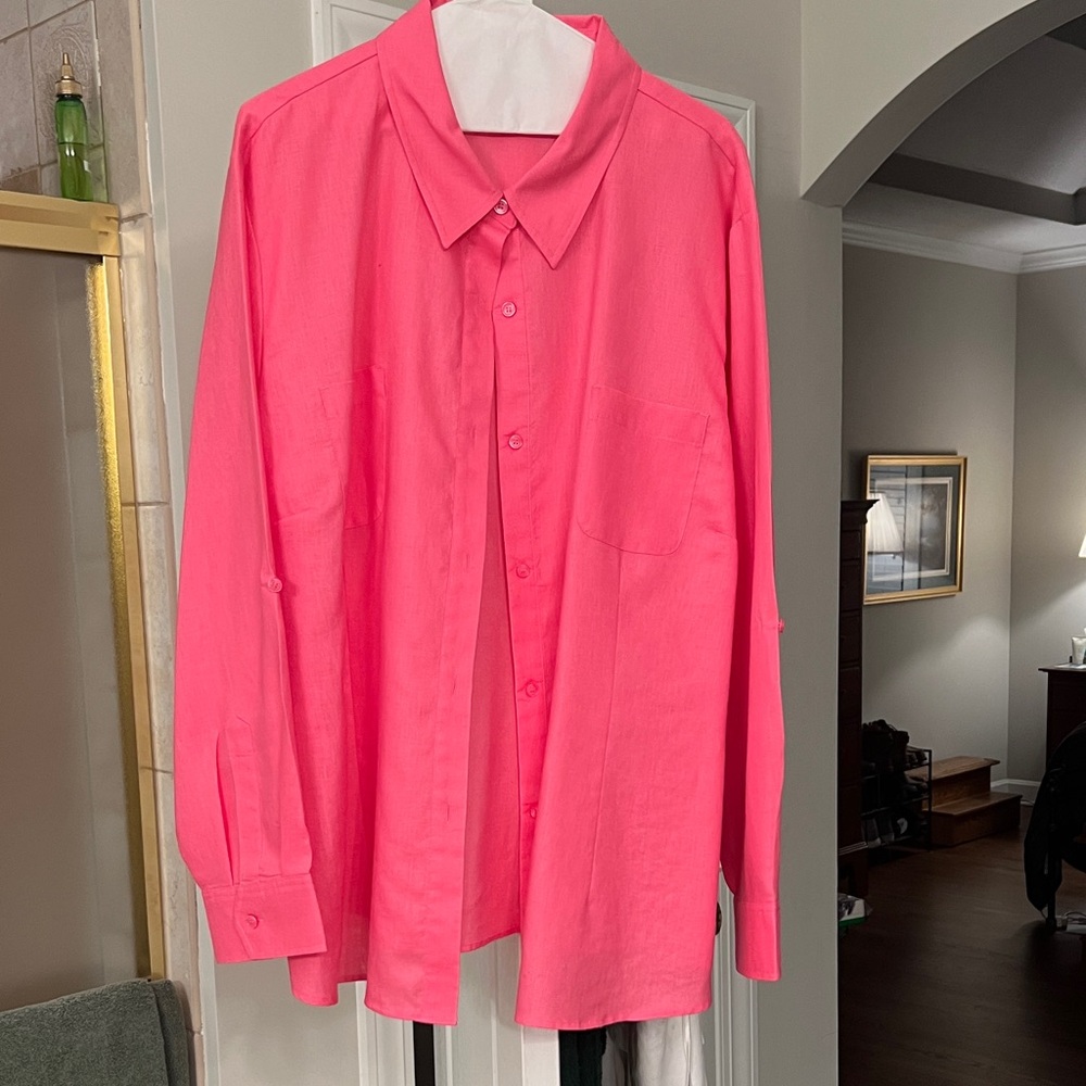 Vibrant Pink Button Down Shirt for Women